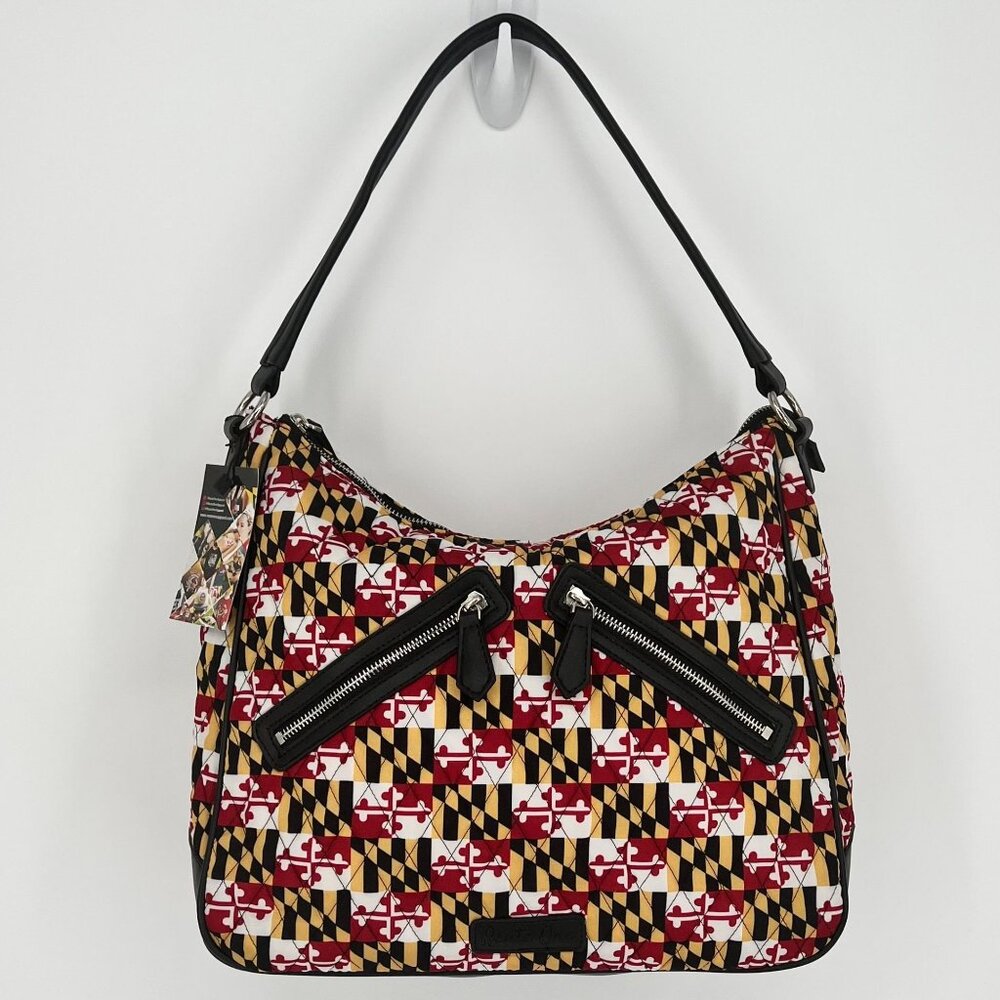 Route One Apparel Maryland Flag Inspired Shoulder Bag Red Yellow Quilted Pockets